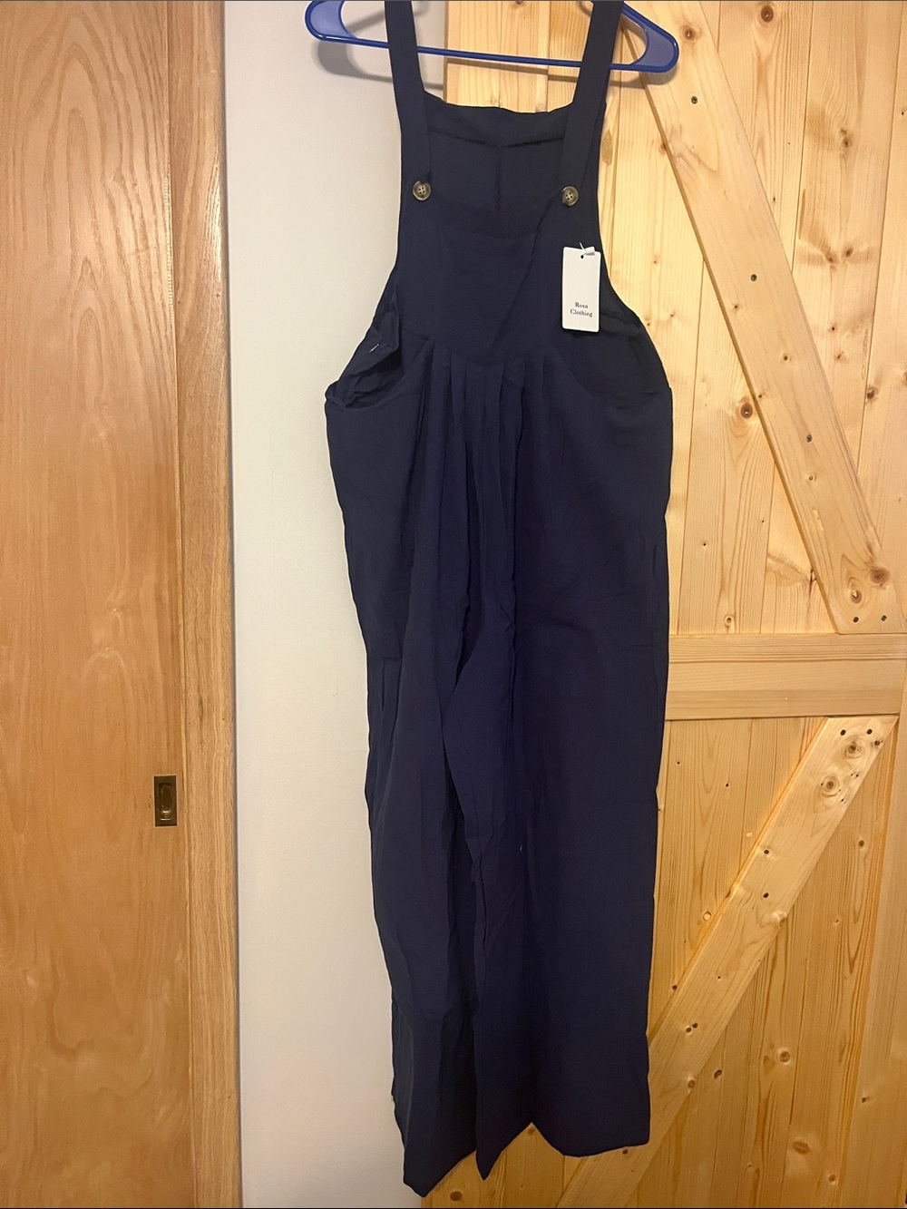 Women's Navy Wide-Leg Pinafore Jumpsuit